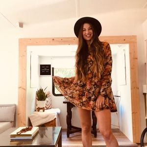 For Love and Lemons Sheer Floral long sleeve Dress